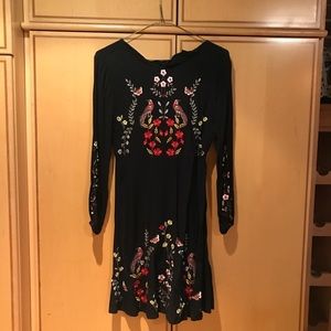 Long sleeve black embroidered dress
